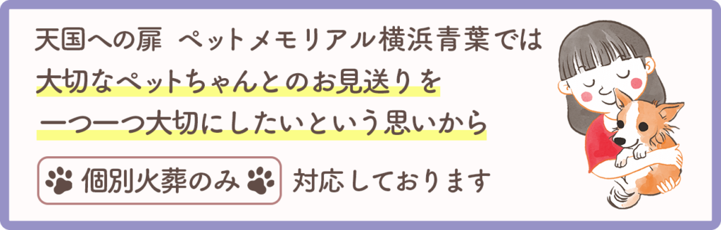 天国への扉　ペットメモリアル横浜青葉では大切なペットちゃんとのお見送りを一つ一つ大切にしたいという思いから個別火葬を対応しております。